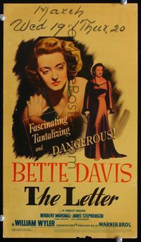 2k011 LETTER movie mini window card '40 Bette Davis, Herbert Marshall