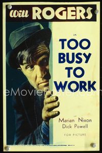 2k020 TOO BUSY TO WORK movie mini window card '32 Will Rogers, Marian Nixon