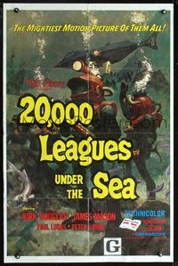 2n337 20,000 LEAGUES UNDER THE SEA 1sheet R71 Jules Verne underwater classic, wonderful scuba art!