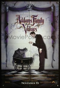 2n343 ADDAMS FAMILY VALUES DS advance 1sheet '93 great image of Lurch entertaining baby in carriage!
