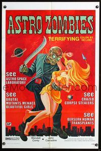 2n366 ASTRO-ZOMBIES one-sheet R71 great horror art of monster & sexy girl, better than the original!