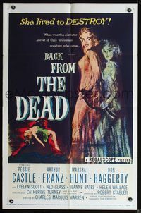 2n372 BACK FROM THE DEAD one-sheet poster '57 Peggie Castle lived to destroy, cool sexy horror art!
