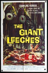 2n601 GIANT LEECHES 1sheet '59 rising from the depths of Hell to kill and conquer, great horror art!