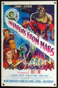 2n661 INVADERS FROM MARS one-sheet poster R55 classic sci-fi, wonderful artwork of cast & aliens!