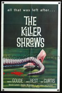 2n684 KILLER SHREWS one-sheet '59 classic horror art of all that was left after the monster attack!