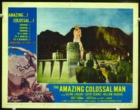 2n054 AMAZING COLOSSAL MAN lobby card #1 '57 soldiers attacking rampaging giant by Boulder Dam!