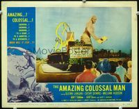 2n055 AMAZING COLOSSAL MAN movie lobby card #5 '57 giant lifts car by Sands Casino in Las Vegas!