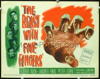 2n015 BEAST WITH FIVE FINGERS movie title lobby card '47 Peter Lorre, cool reaching hand artwork!