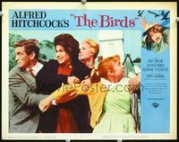2n075 BIRDS LC #1 '63 Hitchcock, great close image of Rod Taylor, Suzanne Pleshette & Tippi Hedren!