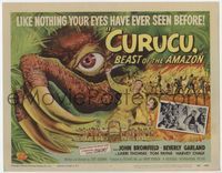 2n022 CURUCU BEAST OF THE AMAZON title card'56 Universal horror, great monster art by Reynold Brown!
