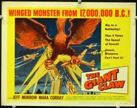 2n025 GIANT CLAW title card '57 great art of winged monster from 17,000,000 B.C. destroying city!