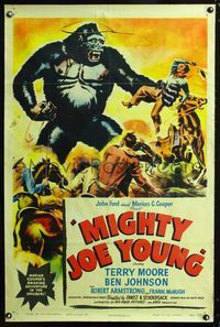 2n728 MIGHTY JOE YOUNG style A 1sheet '49 first Ray Harryhausen, great art of cowboys vs giant ape!