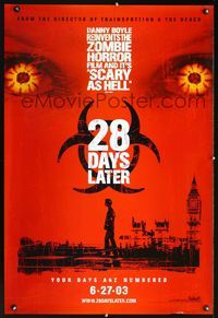 2o785 28 DAYS LATER teaser one-sheet poster '03 Danny Boyle, Cillian Murphy vs. zombies in London!