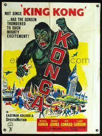 2o309 KONGA Canadian 30x40 movie poster '61 great artwork of giant angry ape terrorizing city!