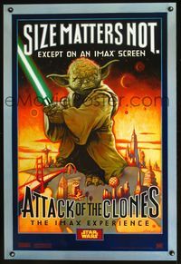 2o796 ATTACK OF THE CLONES IMAX style A 1sh '02 Star Wars, Size Matters Not, Yoda art by McMacken!