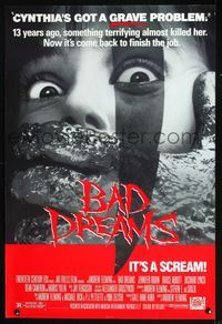2o798 BAD DREAMS one-sheet movie poster '88 Jennifer Rubin, Cynthia's got a GRAVE problem!
