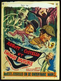 2o362 ABBOTT & COSTELLO MEET THE INVISIBLE MAN Belgian '51 art of Bud & Lou running from monster!