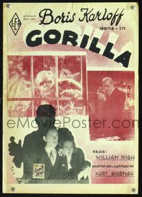 2o364 APE Belgian movie poster '40 great image of Boris Karloff in lab & wacky gorilla in window!