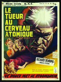 2o379 CREATURE WITH THE ATOM BRAIN Belgian poster '55 dead man stalks his prey, cool different art!