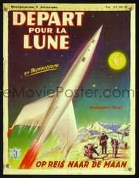 2o382 DESTINATION MOON Belgian '50 Robert A. Heinlein, cool artwork of rocket flying through space!