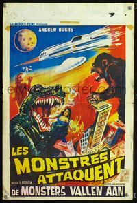 2o383 DESTROY ALL MONSTERS Belgian '69 cool different artwork of wacky monsters terrorizing city!