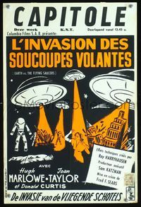 2o388 EARTH VS. THE FLYING SAUCERS Belgian movie poster '56 different art of aliens & UFOs!