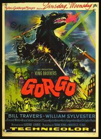 2o403 GORGO Belgian movie poster '61 great artwork of giant monster terrorizing city!