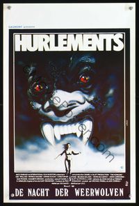 2o407 HOWLING Belgian poster '81 Joe Dante, different art of werewolf chasing sexy girl by Landi!