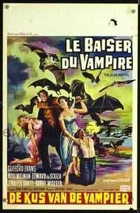 2o415 KISS OF THE VAMPIRE Belgian poster '63 Hammer, great art of giant devil bats by attacking!