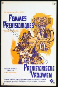2o431 PREHISTORIC WOMEN Belgian movie poster '66 Slave Girls, art of sexiest cave babe with whip!