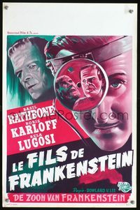 2o440 SON OF FRANKENSTEIN Belgian movie poster R50s Boris Karloff, Bela Lugosi, Basil Rathbone