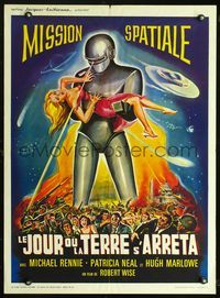 2o333 DAY THE EARTH STOOD STILL French 23x31 R60s cool different art of Gort holding sexy girl!