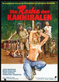 2o297 CANNIBAL FEROX German '80 Umberto Lenzi, art of native men poking at half-naked bound girl!