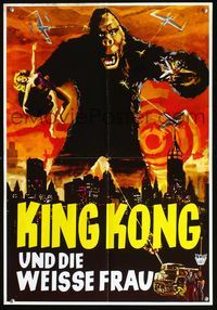 2o299 KING KONG German 19x27 poster R60s classic artwork of giant ape holding Fay Wray over NYC!