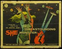 2o007 ASTOUNDING SHE MONSTER 1/2sh '58 art of the evil, beautiful & deadly creature from the stars!