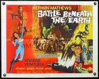 2o010 BATTLE BENEATH THE EARTH 1/2sh '68 cool sci-fi art of Kerwin Mathews & sexy Viviane Ventura!