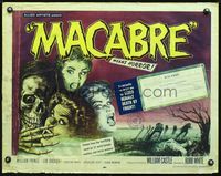 2o049 MACABRE 1/2sheet '58 William Castle, cool artwork of skeleton & screaming babes in graveyard!