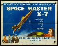 2o066 SPACE MASTER X-7 half-sheet '58 satellite terror strikes the Earth, cool art of rocket ship!