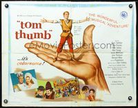 2o076 TOM THUMB style B 1/2sh '58 George Pal, great artwork of tiny Russ Tamblyn by Reynold Brown!