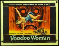 2o080 VOODOO WOMAN half-sheet '57 sexy Albert Kallis horror art, woman by day, a monster by night!