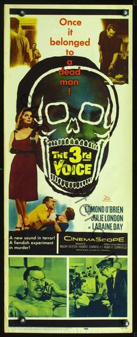 2o089 3rd VOICE insert movie poster '60 Edmund O'Brien, it's diabolikill, cool art of huge skull!