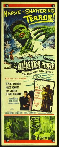 2o095 ALLIGATOR PEOPLE insert poster '59 Beverly Garland, Lon Chaney, they'll make your skin crawl!