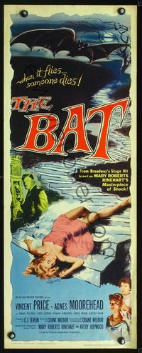 2o097 BAT insert movie poster '59 great horror art of Vincent Price & sexy fallen girl!