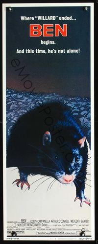 2o101 BEN insert movie poster '72 art of lots of rats, Willard 2, this time he's not alone!