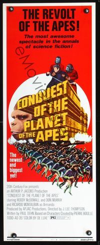 2o118 CONQUEST OF THE PLANET OF THE APES insert poster '72 the revolt of the apes, cool image!