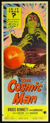 2o119 COSMIC MAN insert poster '59 artwork of soldiers & tanks attacking wacky creature from space!