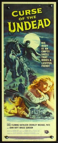 2o124 CURSE OF THE UNDEAD insert '59 art of lustful fiend on horse in graveyard by Reynold Brown!