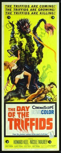 2o127 DAY OF THE TRIFFIDS insert '62 classic English sci-fi horror, cool art of monster with girl!