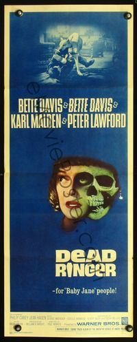 2o128 DEAD RINGER insert movie poster '64 creepy image of Bette Davis & skull!
