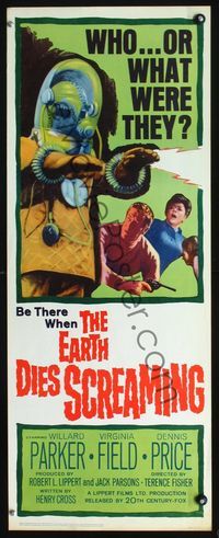 2o137 EARTH DIES SCREAMING insert movie poster '64 Terence Fisher sci-fi, who or what were they?